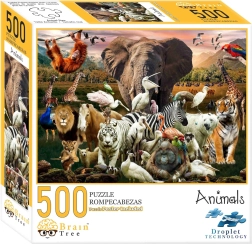 Puzzle Brain Tree animales 500 piezas con póster