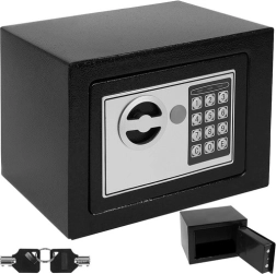 Caja fuerte electrónica con código y llave, negra, A5