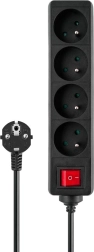 Savio alargador con 4 tomas, 3 m, con interruptor