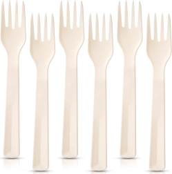 Tenedores de mesa de plástico color crema SANDY 18 cm, 6 uds