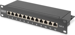 Panel de parcheo 10" 12 puertos CAT6 S/FTP 1U con organizador de cables – negro