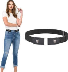Cinturón elástico sin hebilla para pantalones, ajustable, negro