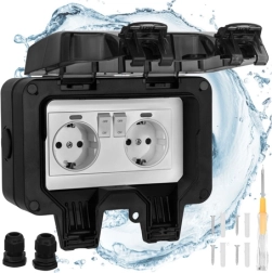 Doble toma de corriente exterior Izoxis IP66 230–250 V 16 A con tapa