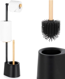 Soporte de papel higiénico de pie con escobilla, negro, 66 cm