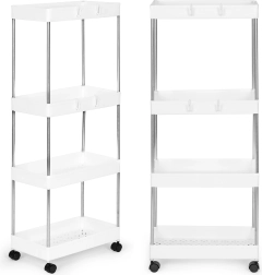 Estante de plástico para baño con 4 estantes y ruedas