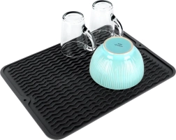 Alfombrilla escurridora de silicona para vajilla negra 40 × 30 cm