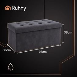 Puf plegable con almacenaje de terciopelo RUHHY 76 × 38 × 38 cm