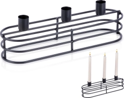 Candelabro metálico para 3 velas, negro, 29,5 × 8,5 × 9,5 cm