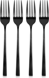 Juego de tenedores de postre de acero inoxidable, negro, 4 uds.