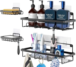 Estantes metálicos de baño para ducha 4 uds – negros