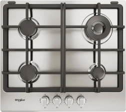 Placa de cocina a gas Whirlpool 60 cm con 4 quemadores y parrillas de hierro fundido