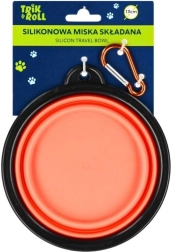 Cuenco plegable de silicona para perro y gato naranja con mosquetón