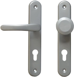 Herrajes de puerta MICHAELA con manilla y pomo fijo, cilindro 72, plateado