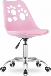 Silla giratoria rosa de cuero sintético con base cromada