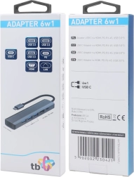 Adaptador HUB USB-C 6 en 1 - HDMI, 3x USB, PD, RJ-45