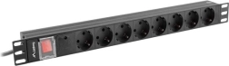 Regleta PDU para rack Lanberg 19″, 1U, 16 A, 8× Schuko, 2 m, negra