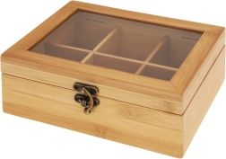 Caja de té de bambú 21 × 16 × 7,5 cm, 6 compartimentos