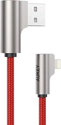 Cable USB - Lightning de nailon rojo 2 m con ángulo de 90 grados