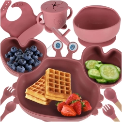 Juego de comedor de silicona para niños con cangrejo, 9 piezas, rosa oscuro
