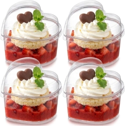 Vasitos en forma de corazón para postres con tapa 130 ml, 4 uds