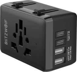 Adaptador de viaje BlitzWolf 4 en 1 con USB‑C y PD 20 W