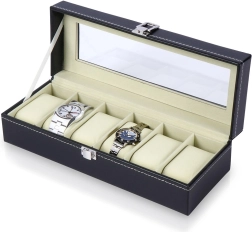 Estuche negro para relojes con tapa de cristal, 30,5 × 11,5 × 8 cm