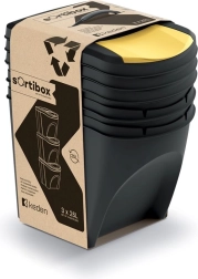 Juego de cubos de reciclaje Prosperplast Sortibox 3×25 l, negro reciclado