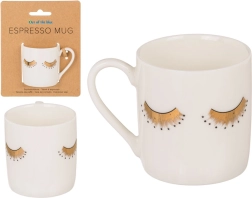 Taza de espresso de porcelana con motivo dorado de pestañas