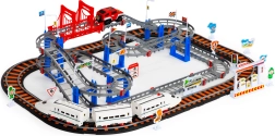 Set eléctrico de ciudad: tren y coche a pilas, 2 circuitos, 108 piezas