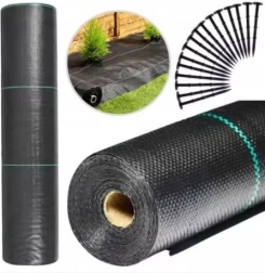 Agrotextil negro 1,1x50 m UV 135 g con anclajes