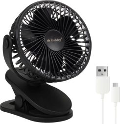 Ventilador de escritorio inalámbrico con clip Ruhhy, negro, USB‑C 1200 mAh