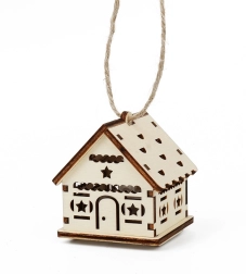 Casita de madera con estrellitas y vela LED