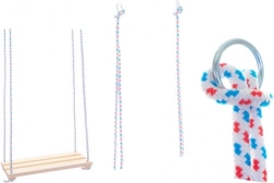 Columpio de madera: tablón natural 46 × 19 cm, capacidad 80 kg