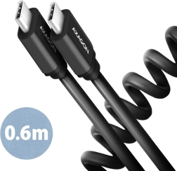 Cable Twister USB‑C a USB‑C 0,6 m, USB 2.0, 3 A, aluminio, PVC, negro