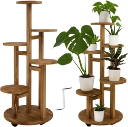 Soporte de madera para macetas de pie 86 cm RUHHY, 6 niveles para 7 maceteros
