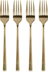 Juego de 4 tenedores de postre dorados de acero inoxidable