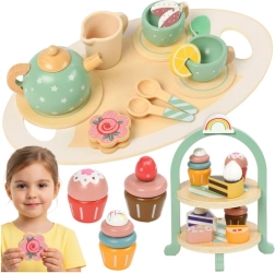 Juego de té de madera para niños con soporte de varios niveles Kruzzel