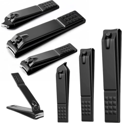 Juego de cortaúñas negros 3 uds: grande, pequeño y en ángulo