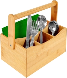 Organizador de bambú de madera para cubiertos, salsas y especias con asa