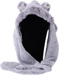 Gorro infantil de peluche con bufanda y guantes 3 en 1 – Gris