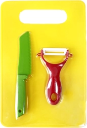 Juego de cocina infantil: tabla de cortar, cuchillo y pelador (3 uds)