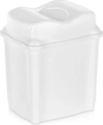 Papelera de plástico de 5 l, blanca con tapa abatible