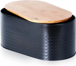Panera de acero con tabla de bambú, negra 34 × 18,5 × 15,5 cm