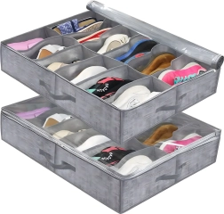 Organizador plegable para zapatos bajo la cama con cremallera, gris