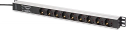 Regleta de alimentación para rack DIGITUS PDU 9× Schuko con protección contra sobretensiones y filtro EMI/RFI, 620 mm