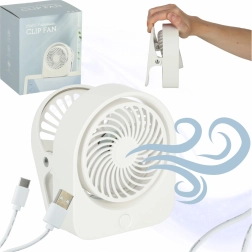 Ventilador mini de mesa con clip, inalámbrico USB, 3 velocidades, 11,5 cm, blanco