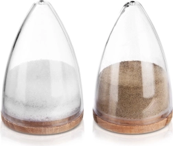 Salero y pimentero, set de 2 uds., diseño cónico con tapa de madera