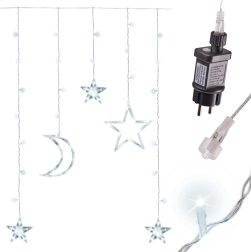 Cortina colgante LED con luna y estrellas 2,5 m, 138 LED – Blanco