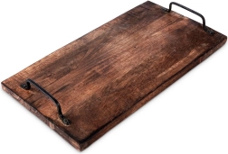 Bandeja de servir de madera con asas metálicas 40,5 × 21,5 cm