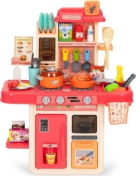 Cocina infantil con sonidos y LED, efecto de vapor, 42 accesorios – Rosa